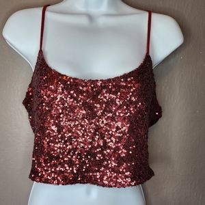 Fashion Nova Sequin Crop Top Burgundy